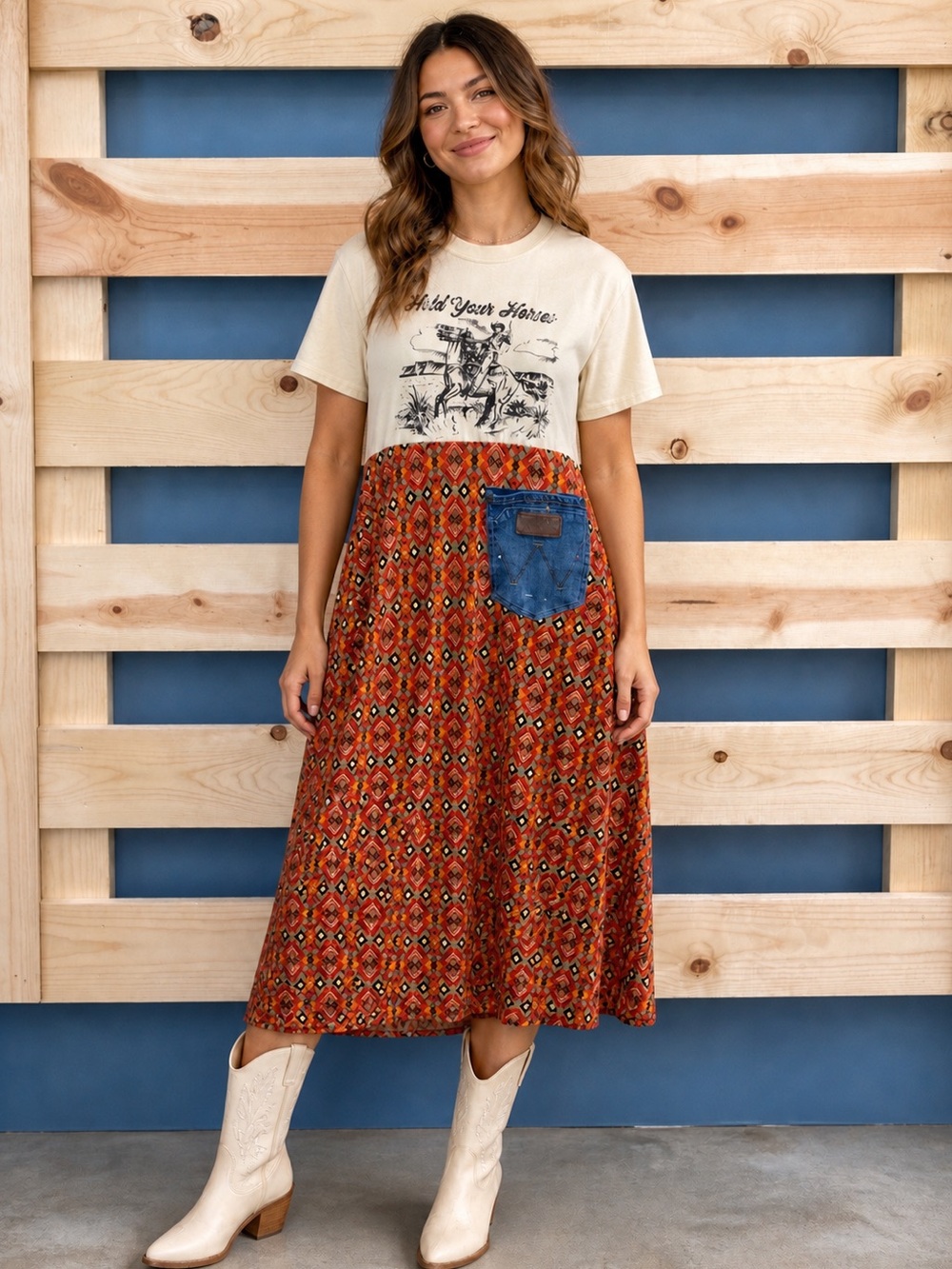 Upcycled HOLD YOUR HORSES tshirt dress